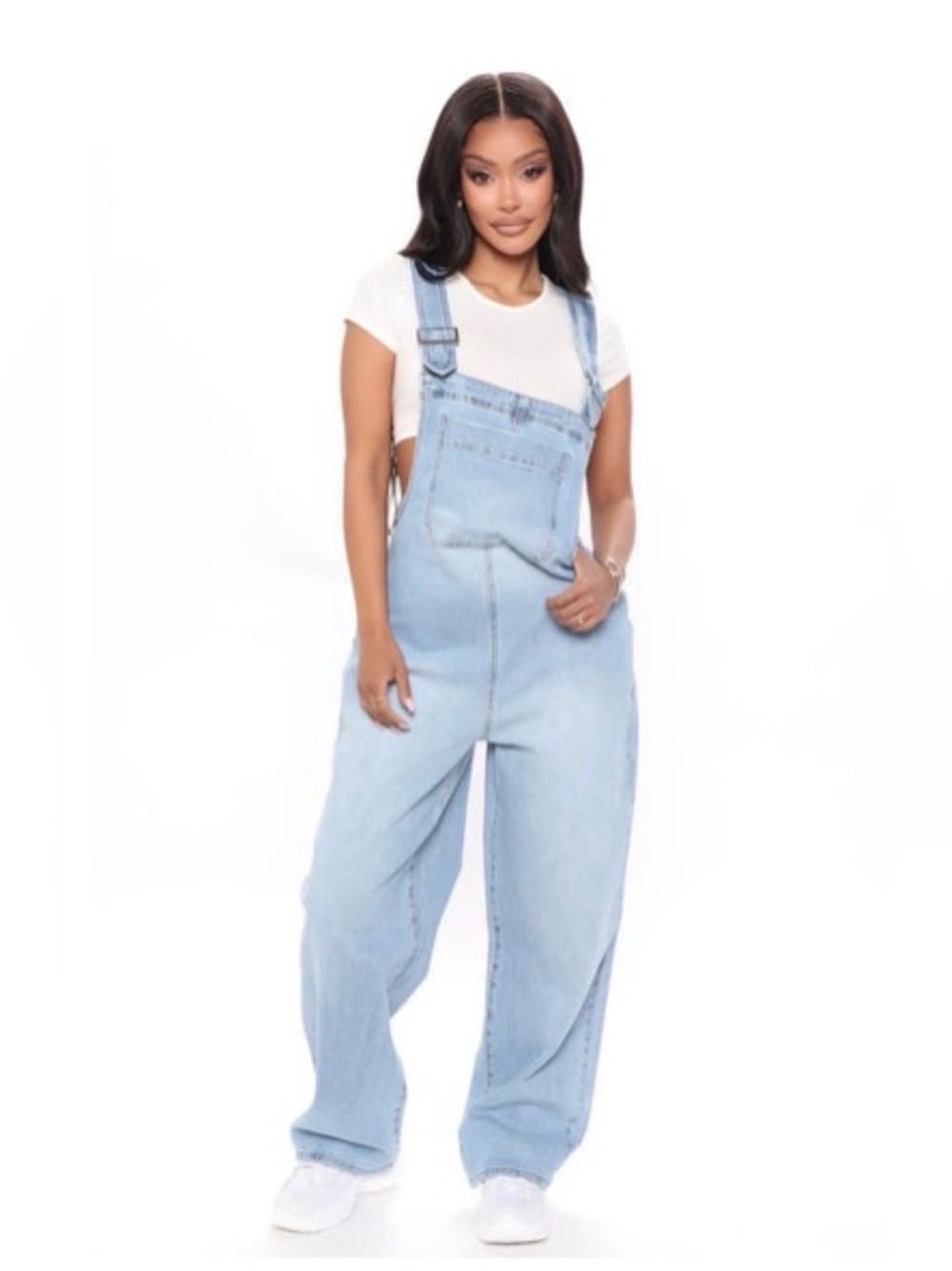 Fashionova slouchy overalls. Light Blue Wash for Women. Wide Leg. Size 1XL.